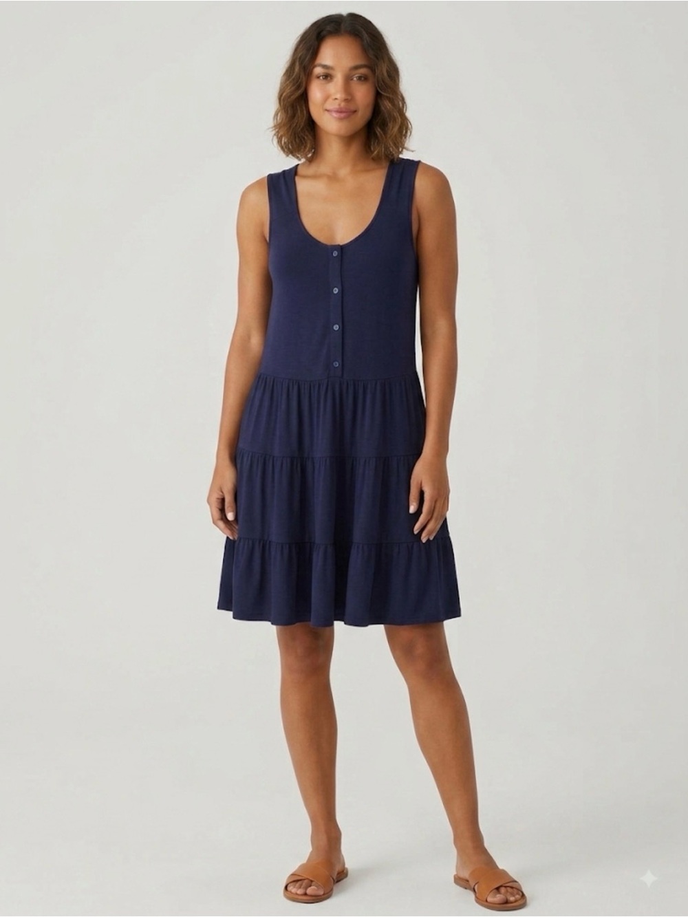 VENUS Navy Tiered Scoop-Neck Tank Dress